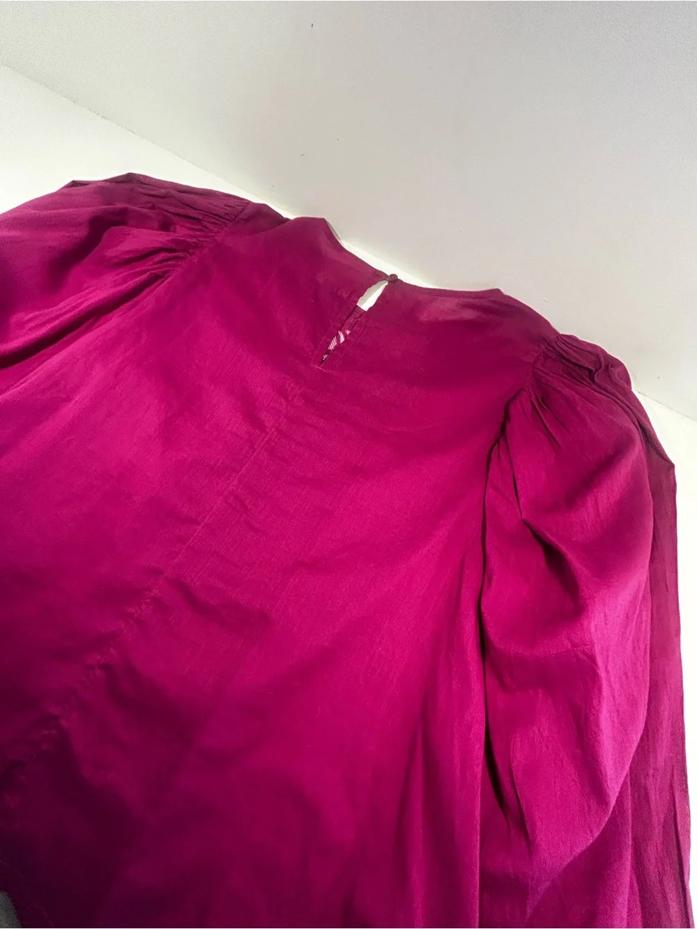 FARM Rio x Anthropologie Kelsie Blouse M Magenta Lace Puff Sleeve Cotton